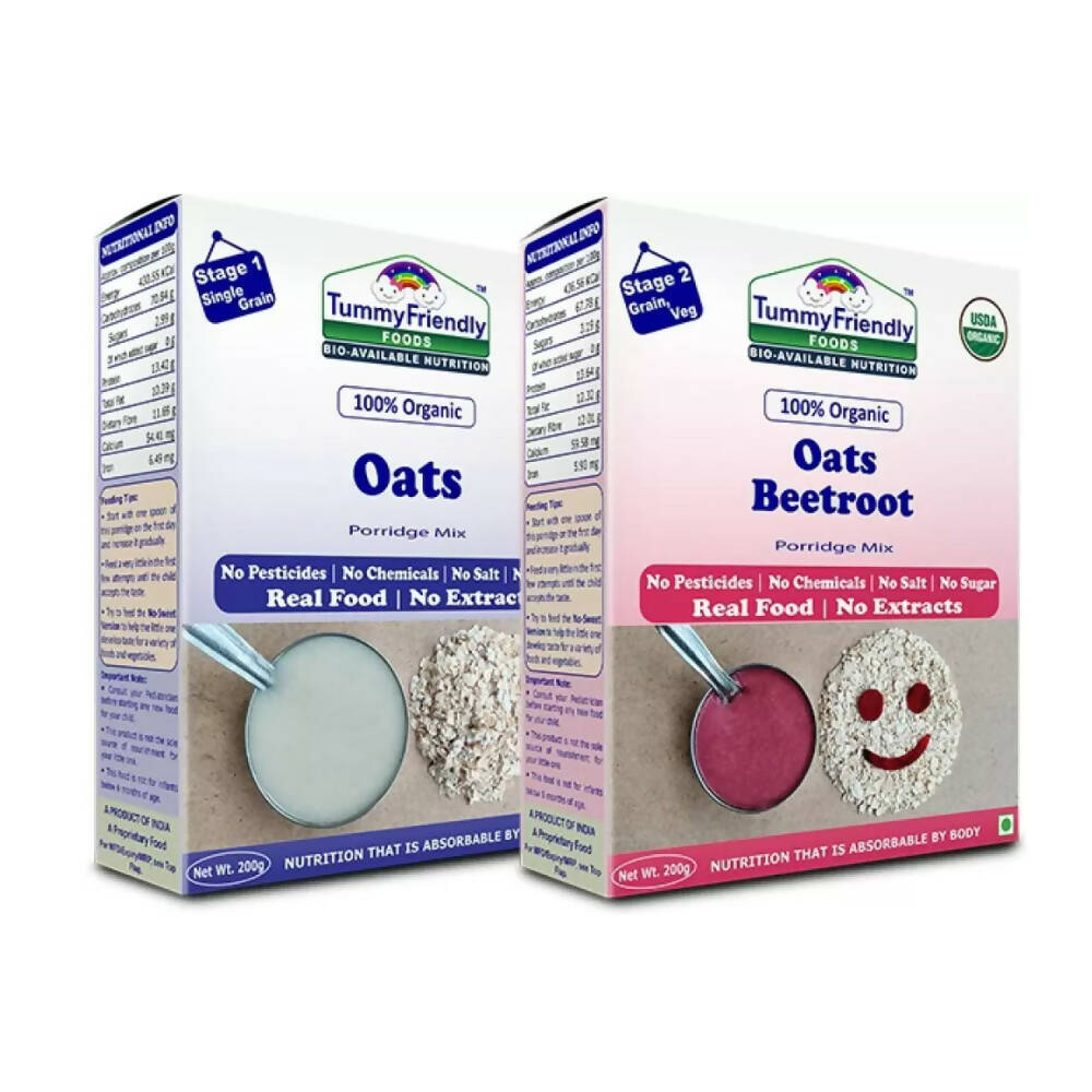 TummyFriendly Foods Organic Oats and Organic Oats, Beetroot Porridge Mixes for 6 Months Old - Distacart