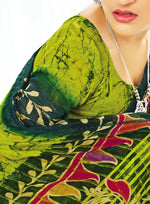 Thumbnail for Green Chanderi Cotton Floral Printed Saree With Unstitched Blouse Piece - Kathika - Distacart