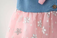 Thumbnail for Bold N Elegant Cap Sleeve Denim Embroidered Midi Party Dress Frock with Hat Dress - Floral Pink - Distacart