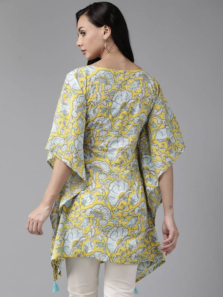 Yufta Women Yellow & Blue Printed Kaftan Kurta