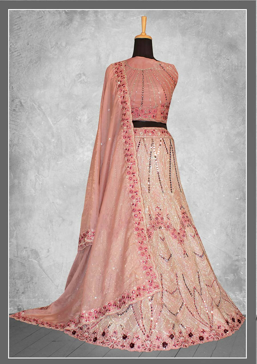 Pink Net Embroidery & Thread Work Bridal lahenga Choli with Dupatta - Nimaya Pavitra Rista - Distacart
