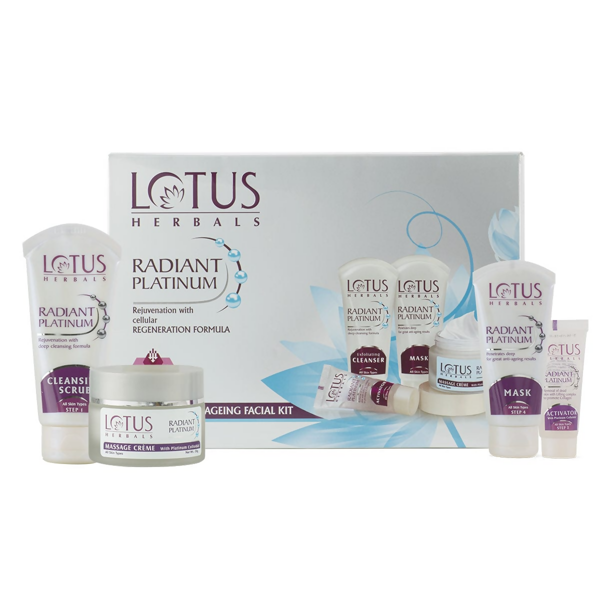 Lotus Herbals Radiant Platinum Cellular Anti-Ageing Facial Kit (170gm) - Distacart