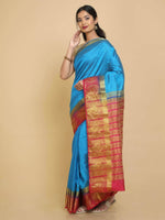 Thumbnail for Kalamandir Floral Blue Pashmina Saree
