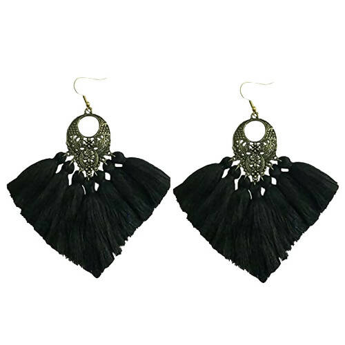 Tiaraa Black Tassel Boho Earrings For Women - Distacart