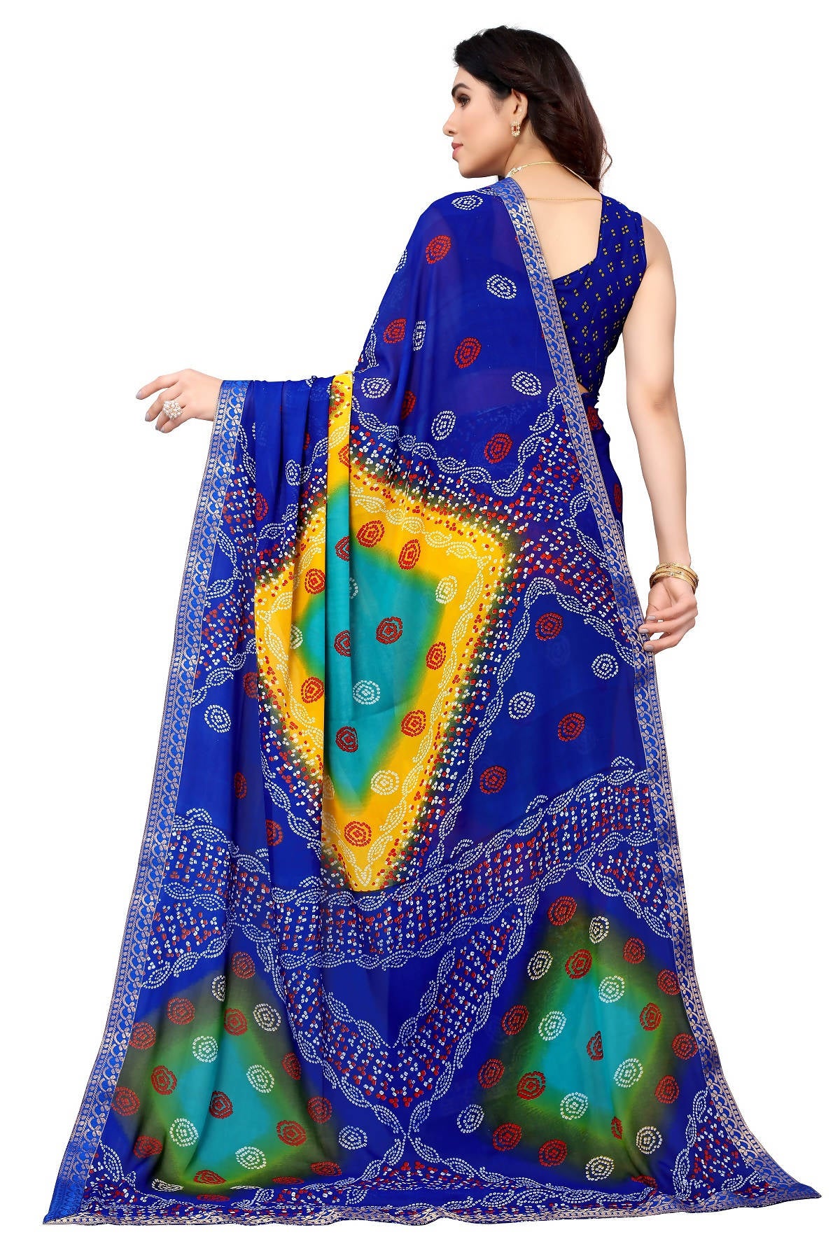 Vamika Ethnic Fire Blue Printed With Lace Saree - Distacart