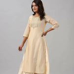 Thumbnail for Juniper Women Gold Chanderi Printed Layered Maxi Dress with Embroidered Yoke - Distacart