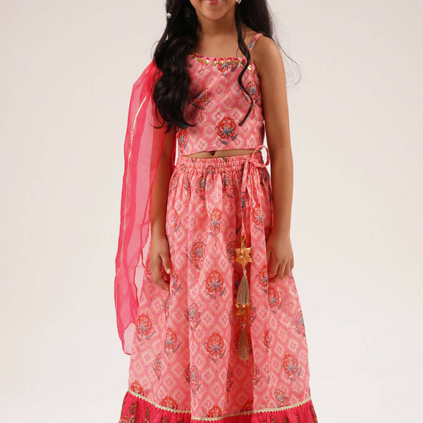 Lil Drama Raangoli Girls Pink Embroidered Lehanga Choli Set - Distacart