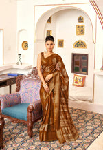 Thumbnail for Brown Patta Poly Cotton Aztec Printed Saree With Unstitched Blouse Piece - Shades - Distacart