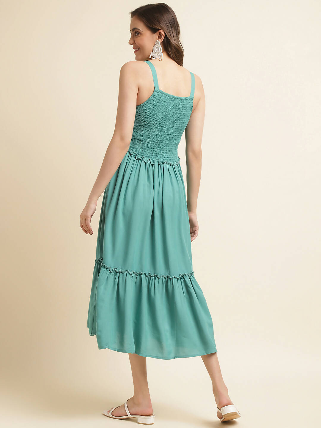 Light Blue Cotton Solid Flared Dress with Printed Shrug - Yukti - Distacart