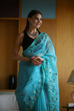 Thumbnail for Vamsee Sky Organza Saree - Distacart