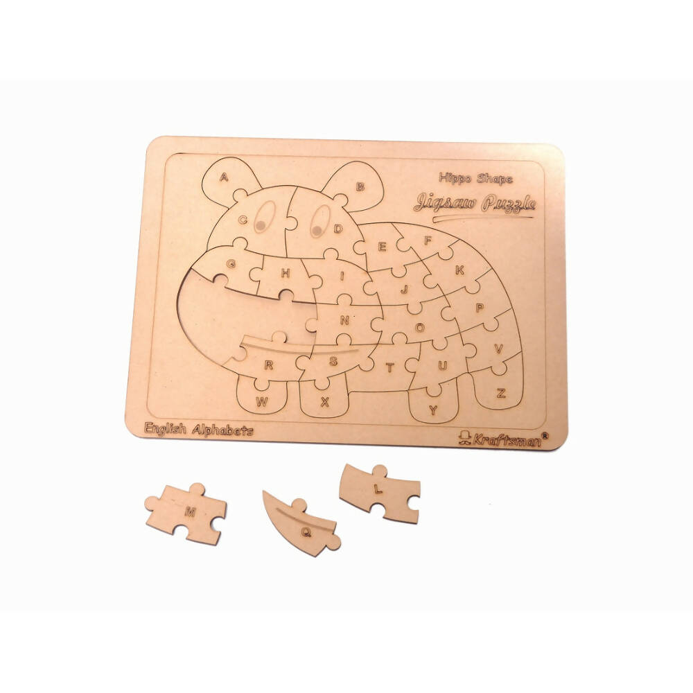 Kraftsman English Alphabets Wooden Jigsaw Puzzles Hippo Shape Puzzle | Color Kit Included - Distacart