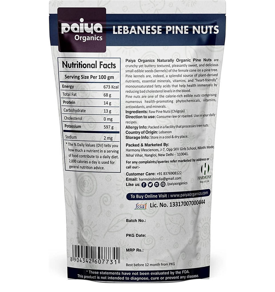 Paiya Organics Lebanese Pine Nuts - Distacart
