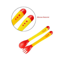 Thumbnail for Safe-O-Kid Heat Sensitive 4 Spoons 4 Forks Set, Bpa Free, Silicone Tip, Red And Yellow - Distacart