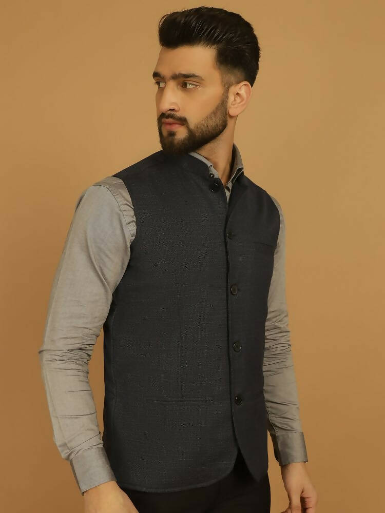 Even Apparels Nehru Jacket With Welt Pockets - Blue - Distacart