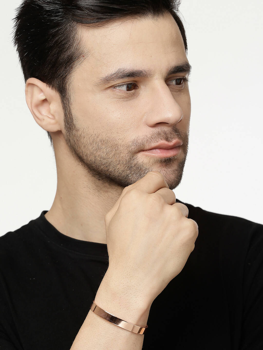 NVR Men Rose Gold Stainless Steel Cuff Bracelet - Distacart