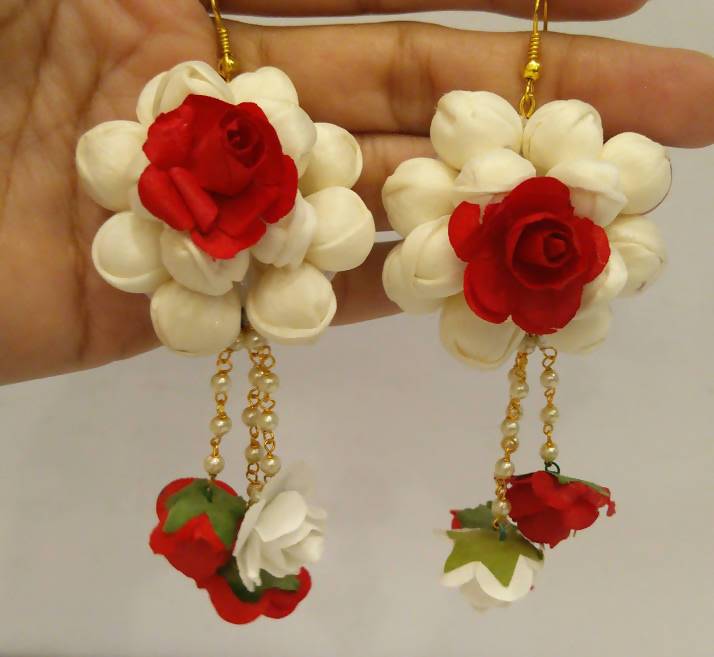 Red &amp; White Floral Earrings