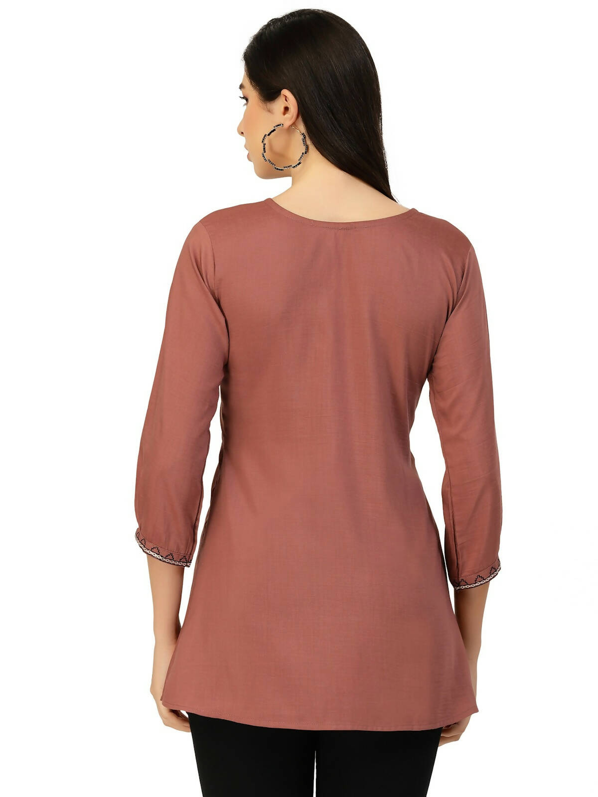 Brown Chinon Floral Embroidered Top - Zeny - Distacart