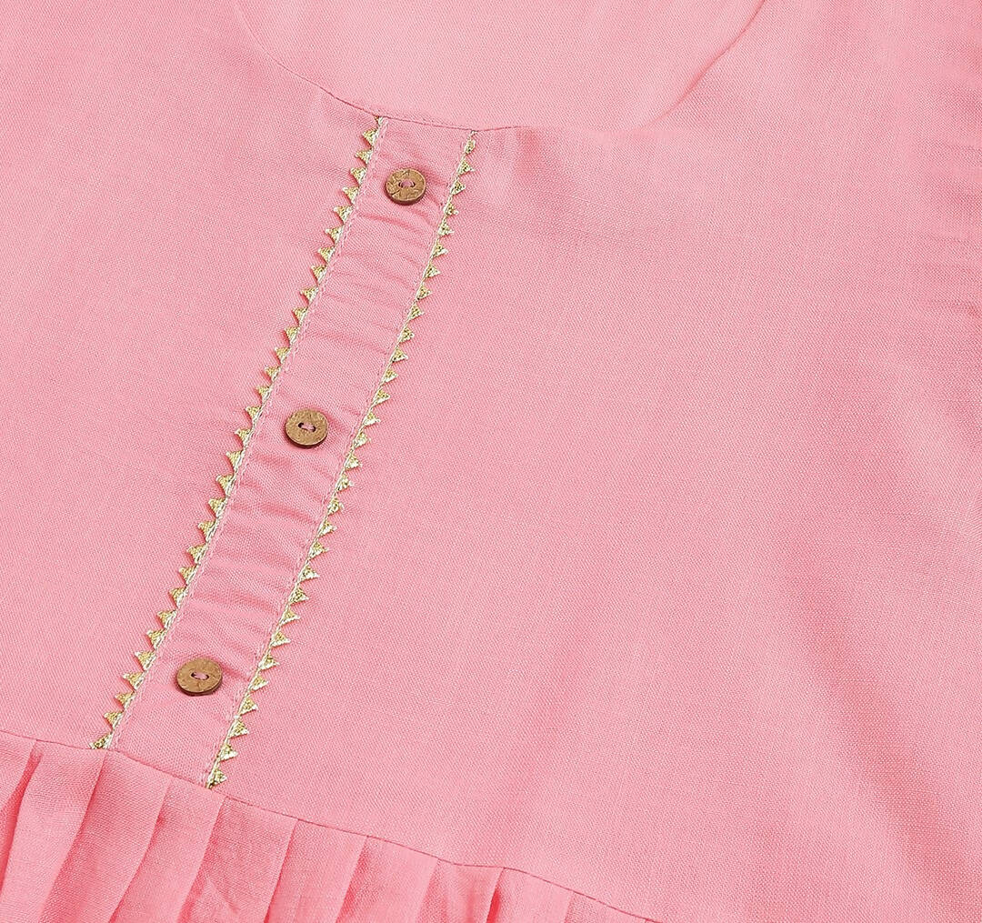 Pink Poly Cotton Solid Nayra Cut Kurta - Tirtha - Distacart