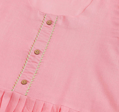Pink Poly Cotton Solid Nayra Cut Kurta - Tirtha - Distacart