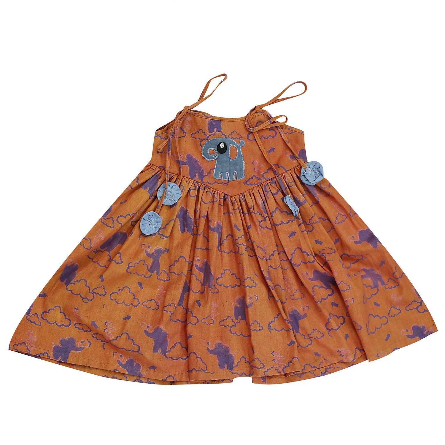 Mhyssa Pleated Sleeveless Orange and Blue Round Neck Frock - Distacart