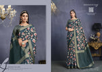 Thumbnail for Teal Tusser Silk Floral Printed With Sequence Embroidered Saree With Unstitched Blouse - Mohmanthan Aahana - Distacart