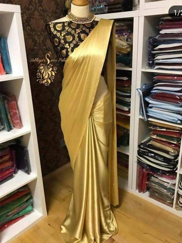 Vamika Golden Satin Designer Saree (GOLD DUST BLACK)	