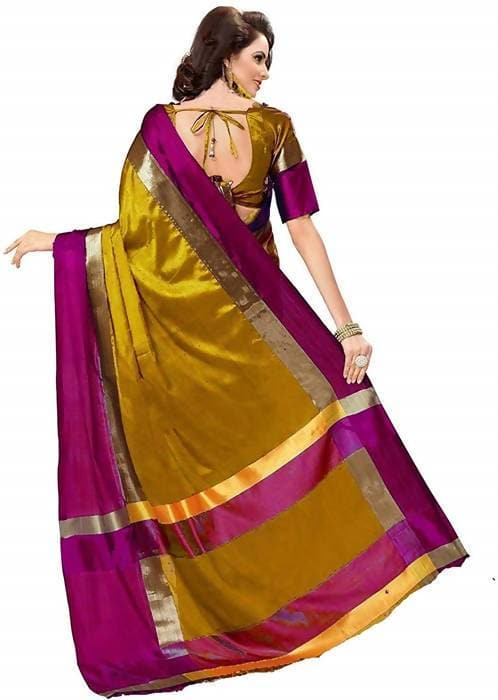 Vamika Mustard Cotton Silk Weaving Saree (Shreeji Gold Pink) - Distacart