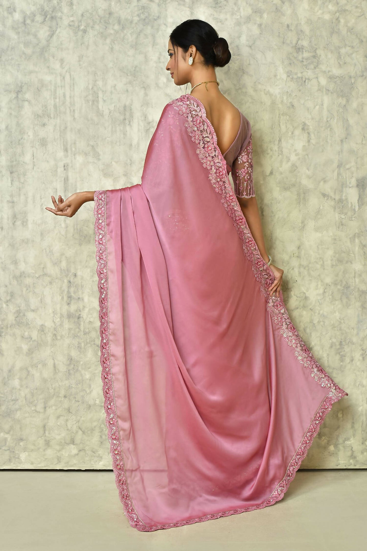 Pink Silk Plain Saree with Blouse Piece - Purvi - Distacart