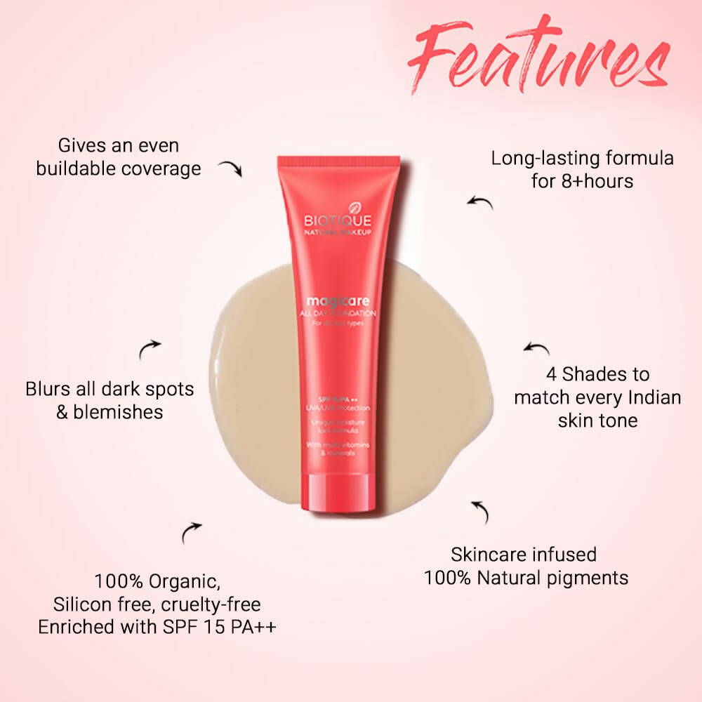 Biotique Natural Makeup Natural Magicare All Day Liquid Foundation - Clay - Distacart