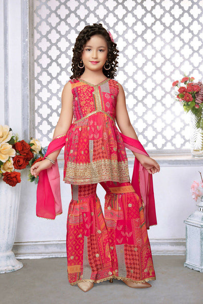 Kids Functional Designer Pink Faux Georgette Sharara Suit- Aaradhna - Distacart