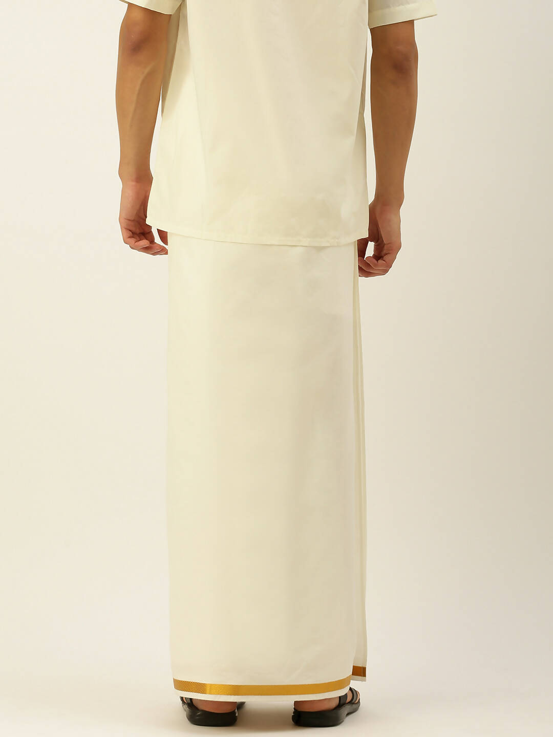 Ramraj Cotton Mens 1/2" Pure Cotton Dhoti Comes With Dhoti And Towel Set - Cream - Distacart