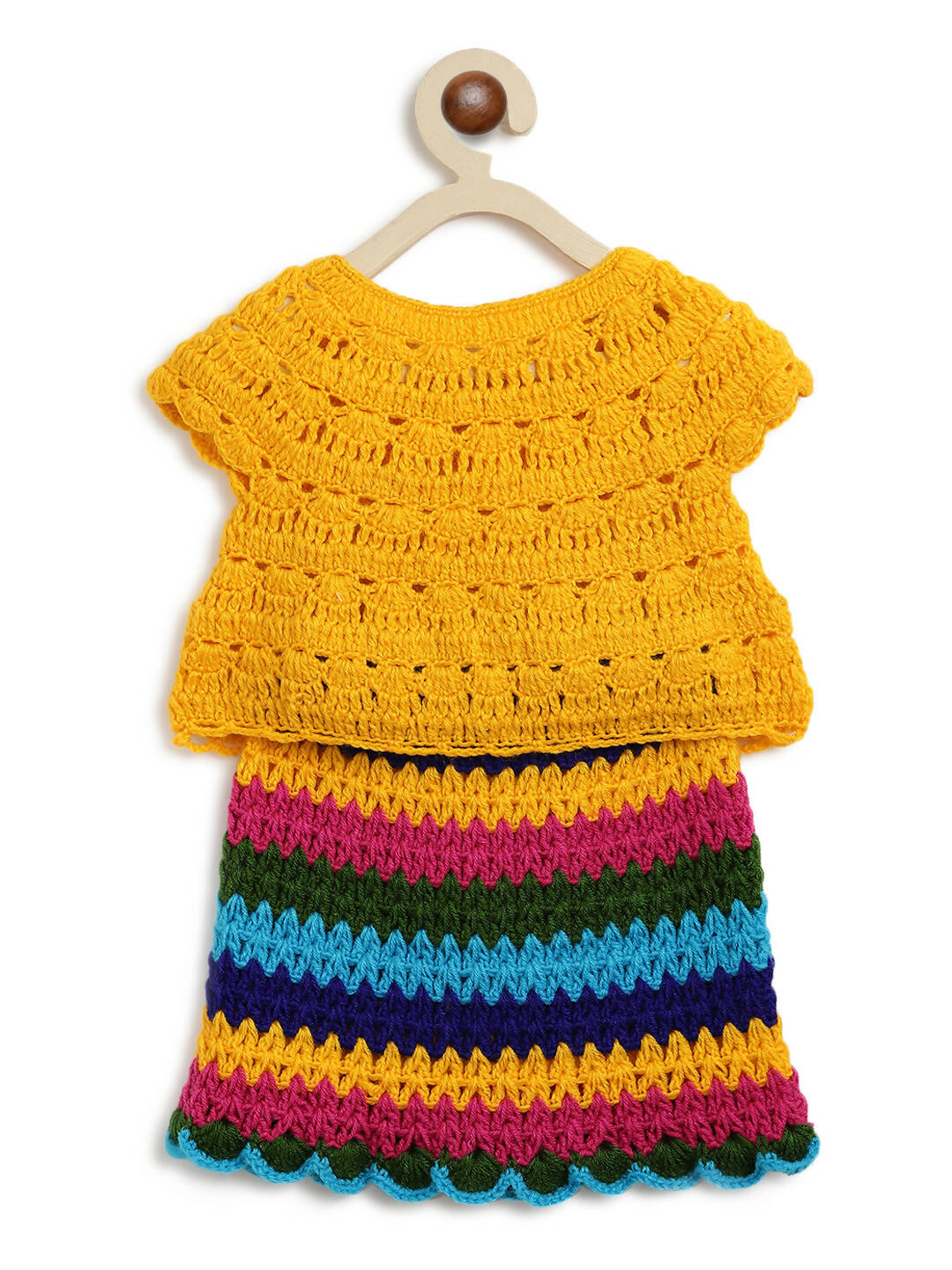 ChutPut Hand knitted Crochet HoneyBee Wool Dress - Yellow - Distacart