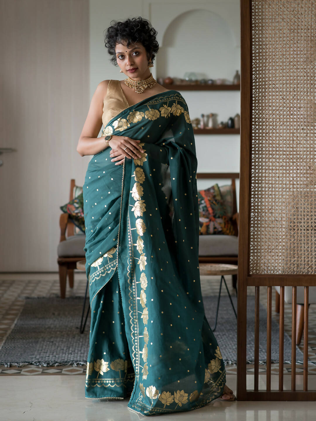 Suta Green Floral Cotton Blend Saree - Distacart
