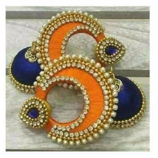 Orange and Blue Color with White Stones Earrings - Distacart