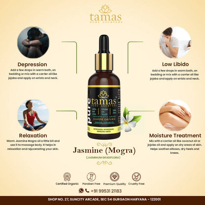 Tamas Pure Ayurveda 100% Organic Jasmine Mogra Essential Oil-USDA Certified Organic - Distacart