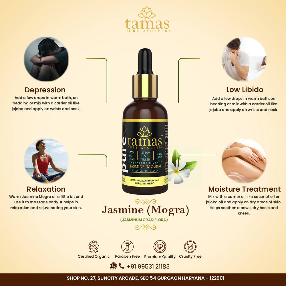 Tamas Pure Ayurveda 100% Organic Jasmine Mogra Essential Oil-USDA Certified Organic - Distacart