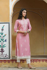 Thumbnail for Juniper Women's Onionpink Shantoon Printed Straight Kurta - Distacart