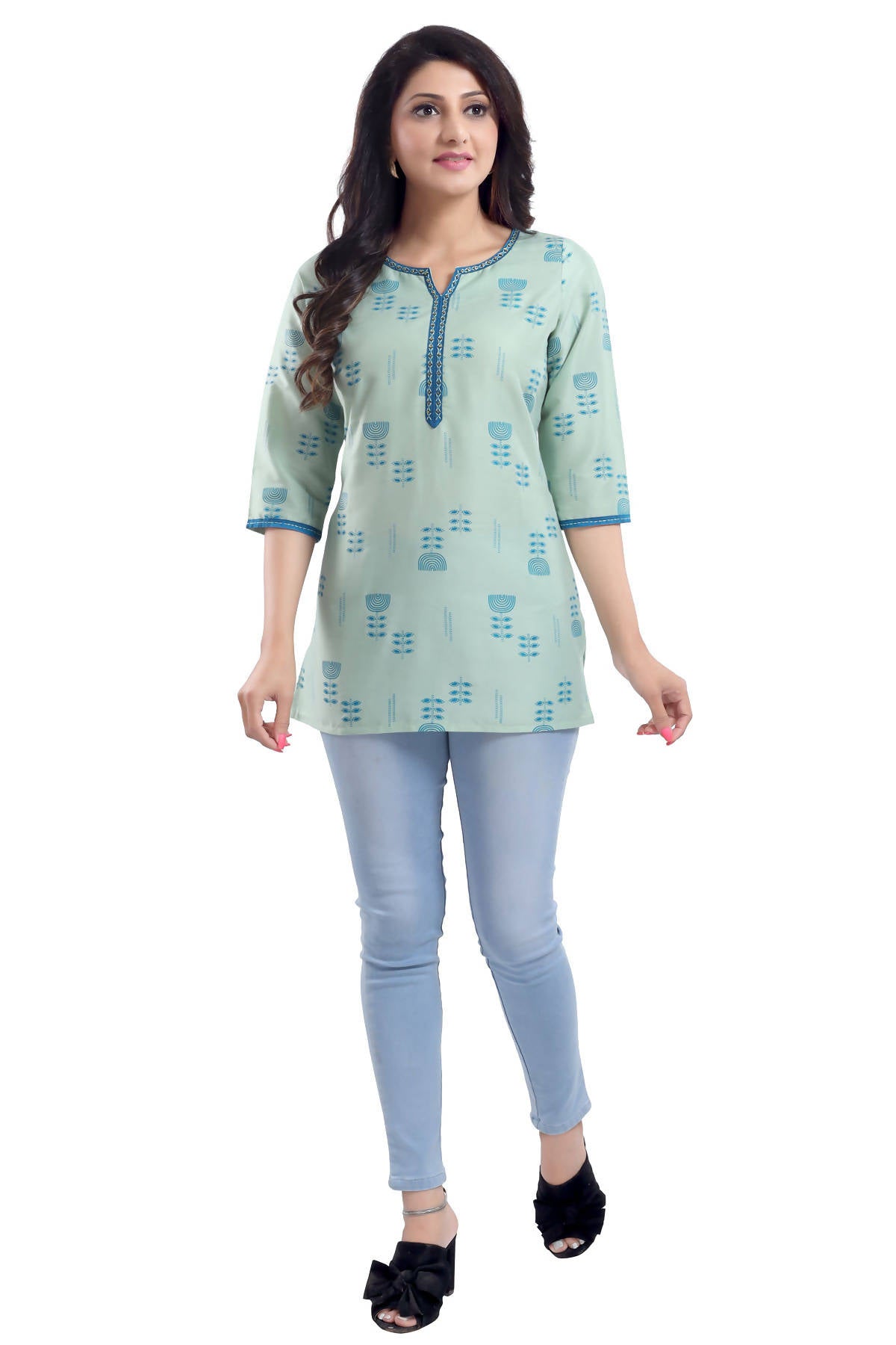 Snehal Creations Luxurious Fine Pista Cotton Silk Short Tunic - Distacart
