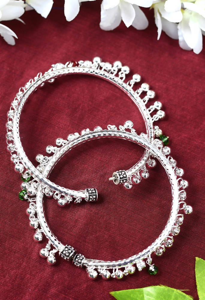 Mominos Fashion Kamal Johar Oxidised Silver Anklets With Muvvas