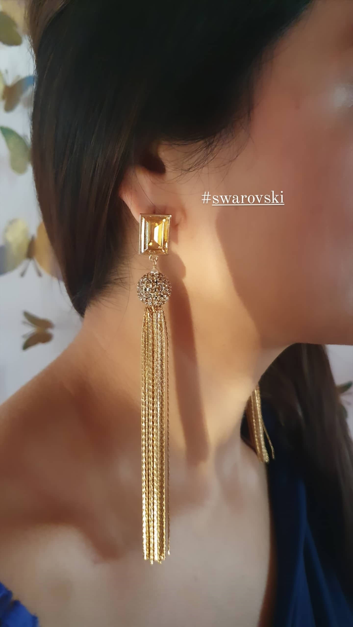 Crystal glass Gold plated handmade long chain earrings at ?1650 | Azilaa