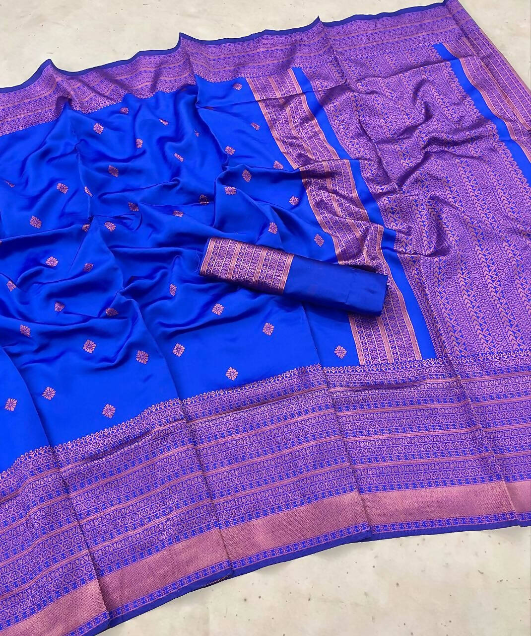 DEIANA'S Beautiful Golden Jari with New Design Soft Lichi Silk Saree - Royal Blue - Distacart