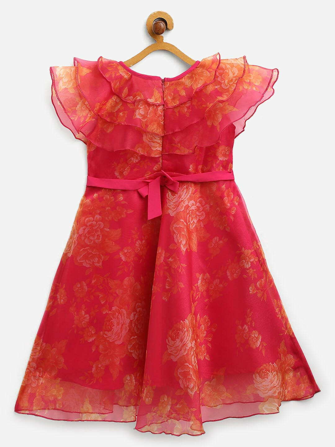 Ahalyaa Pink Organza Digital Print Kids Dress Kurta For Girls - Distacart