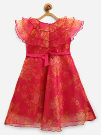 Thumbnail for Ahalyaa Pink Organza Digital Print Kids Dress Kurta For Girls - Distacart
