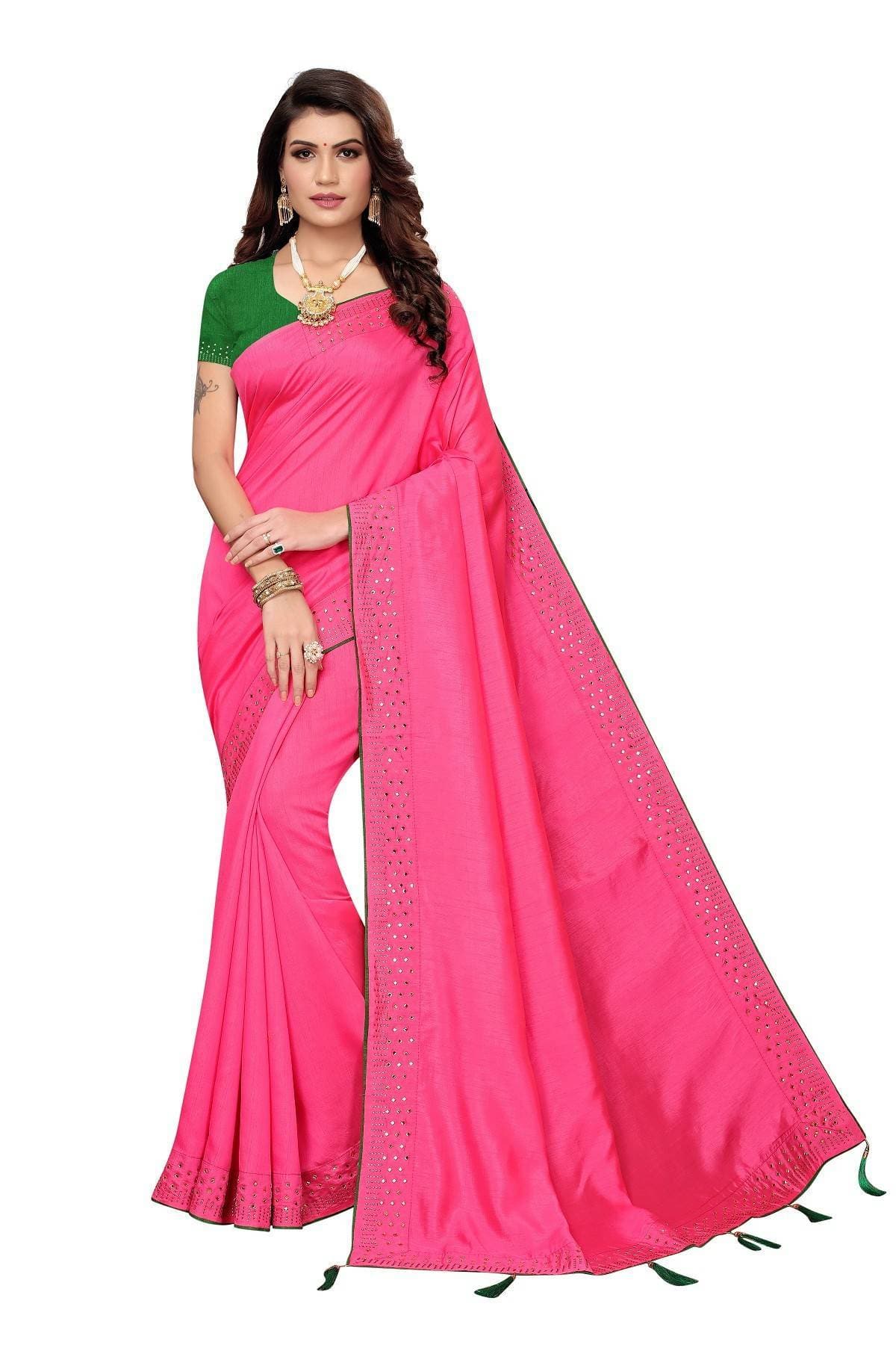 Vamika Pink Zoya Silk Stone Work Saree