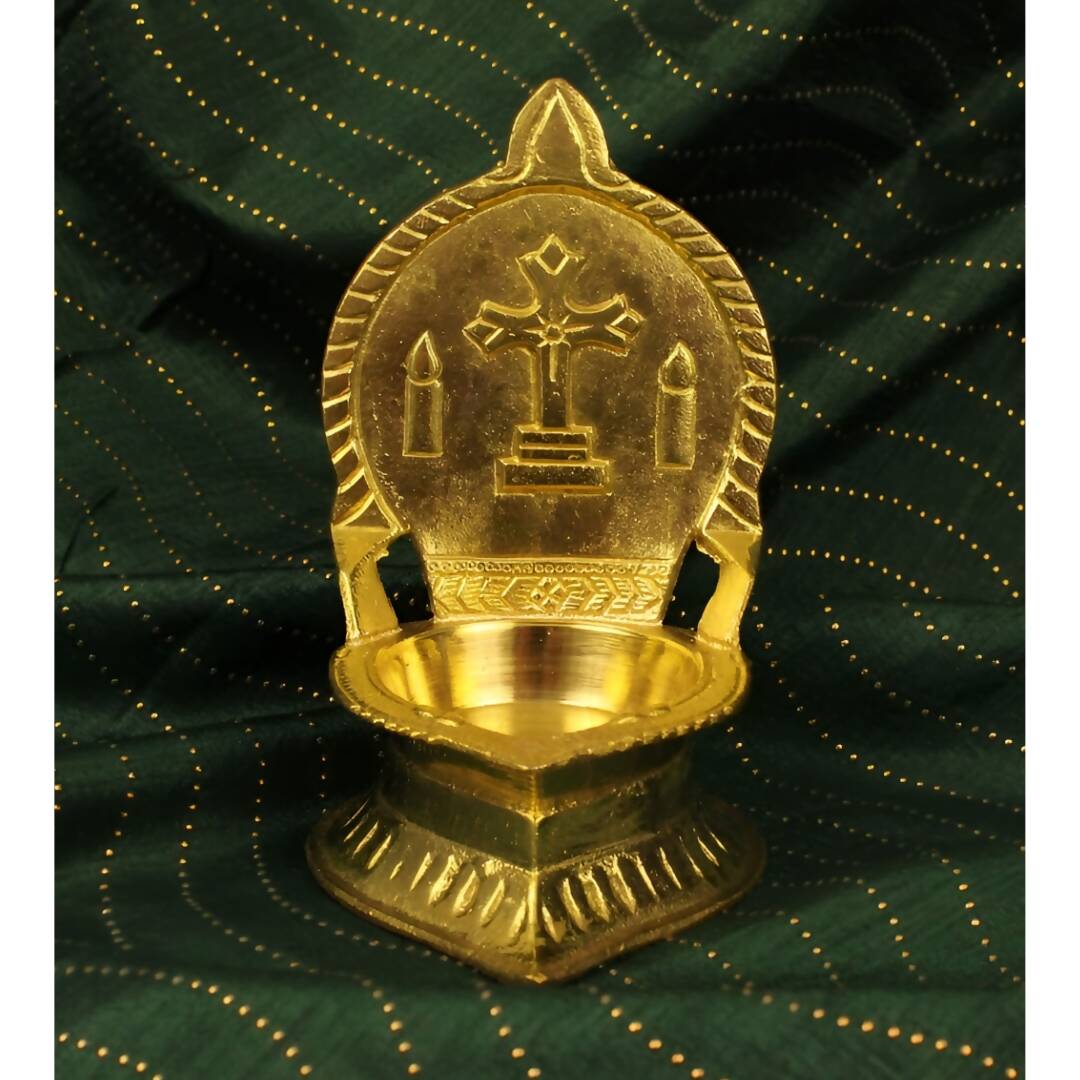 Spillbox Gold-Toned Brass Cross Diya Pooja Essential - Distacart