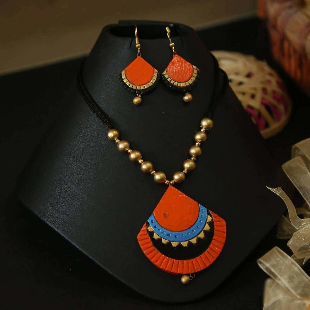 Terracotta Jewelry Golden Beads with Multicolored Collection