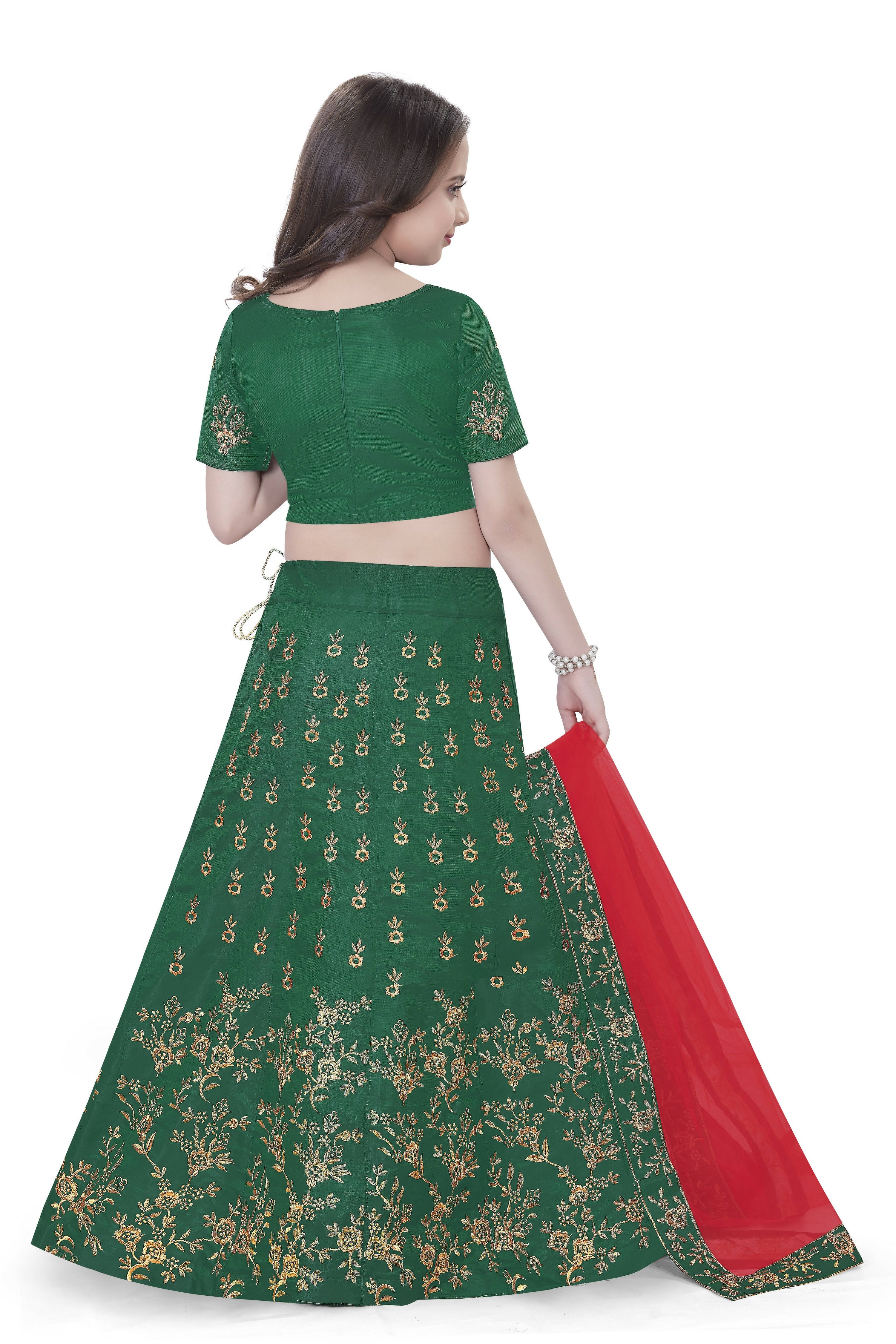 Dwiden Green Baby Doll Tafetta Sattin Semi-Stitched Girl's Lehenga Choli - Distacart