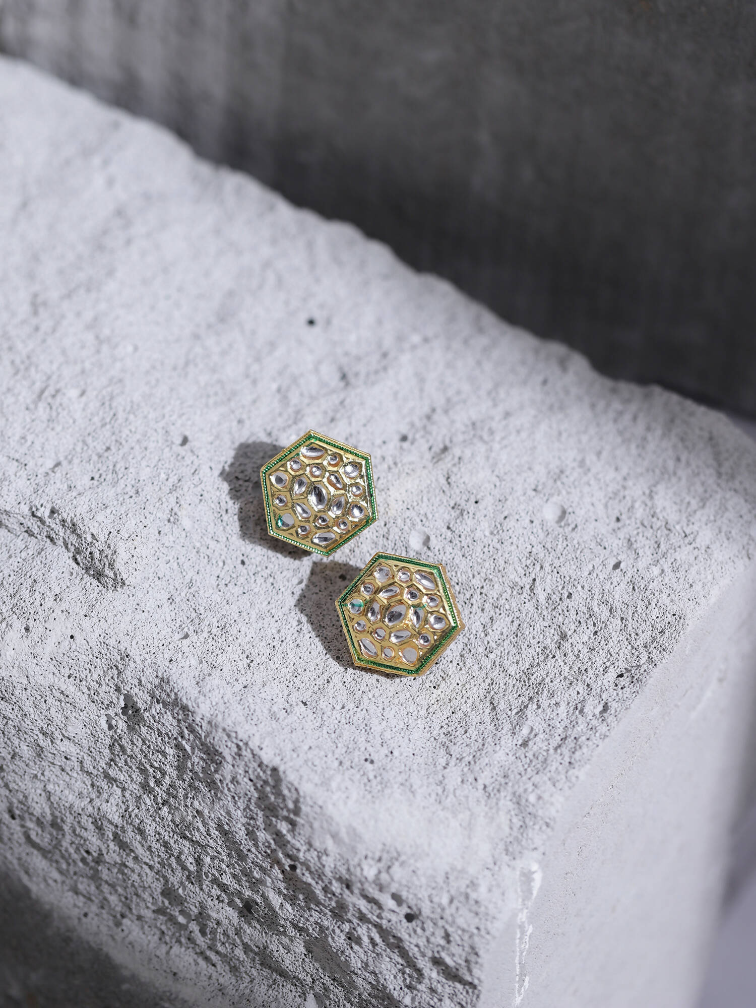 Gold-Toned White Kundan Contemporary Gold-Plated Studs Earrings - Ruby Raang - Distacart