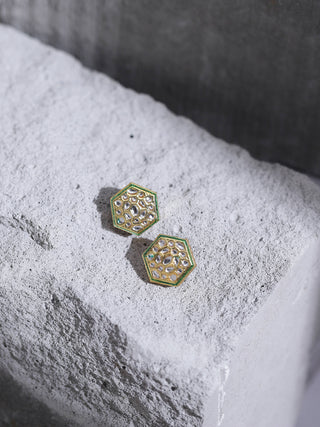 Gold-Toned White Kundan Contemporary Gold-Plated Studs Earrings - Ruby Raang - Distacart