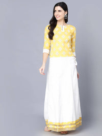 Thumbnail for Myshka Yellow White Printed Ready to Wear Lehenga - Distacart